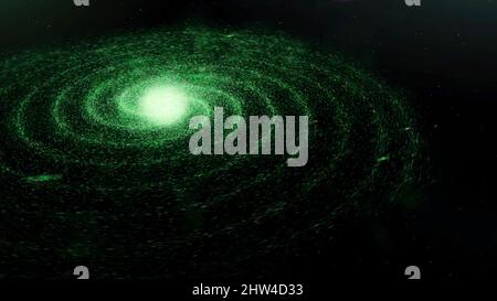 Bella astrazione di rotazione colorata galassia a spirale nello spazio con miliardi di stelle sullo sfondo nero. Particelle che illuminano lo sfondo Foto Stock