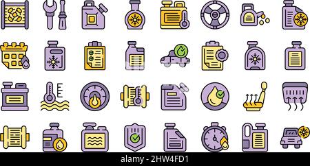 Le icone dell'antigelo del motore per auto impostano il vettore di contorno. Sfiato dell'aria. Clima auto Illustrazione Vettoriale