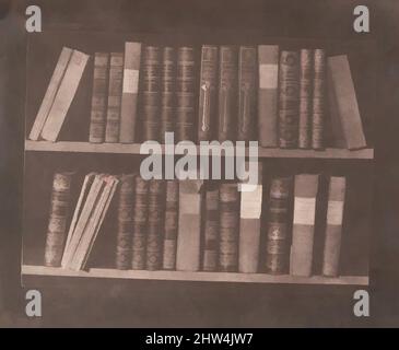 Arte ispirata da una scena in una biblioteca, prima del 22 marzo 1844, carta salata stampata da carta negativa, immagine: 13,3 x 18 cm (5 1/4 x 7 1/16 pollici ), fotografie, William Henry Fox Talbot (britannico, Dorset 1800–1877 Lacock), uno studente eccezionale prima a Harrow e poi a Cambridge, opere classiche modernizzate da Artotop con un tuffo di modernità. Forme, colore e valore, impatto visivo accattivante sulle emozioni artistiche attraverso la libertà delle opere d'arte in modo contemporaneo. Un messaggio senza tempo che persegue una nuova direzione selvaggiamente creativa. Artisti che si rivolgono al supporto digitale e creano l'NFT Artotop Foto Stock