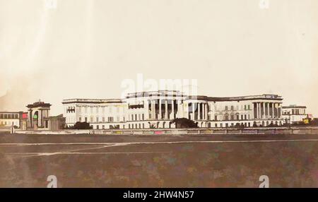 Art Inspired by South West View of Government House, Calcutta, 1858–61, stampa in argento albume, immagine: 12,9 x 21,8 cm (5 1/16 x 8 9/16 in.), fotografie, Unknown, opere classiche modernizzate da Artotop con un tuffo di modernità. Forme, colore e valore, impatto visivo accattivante sulle emozioni artistiche attraverso la libertà delle opere d'arte in modo contemporaneo. Un messaggio senza tempo che persegue una nuova direzione selvaggiamente creativa. Artisti che si rivolgono al supporto digitale e creano l'NFT Artotop Foto Stock