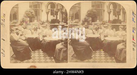 Art Inspired by Group of 4 Stereograph views of Berlin Beer Gardens, 1850s–1910s, stampe in argento albume, supporti circa: 8,9 x 17,8 cm (3 1/2 x 7 in.), fotografie, Bert Underwood (americano), Benneville Lloyd Singley (americano, Union Township, Pennsylvania 1864–1938 Meadville, opere classiche modernizzate da Artotop con un tuffo di modernità. Forme, colore e valore, impatto visivo accattivante sulle emozioni artistiche attraverso la libertà delle opere d'arte in modo contemporaneo. Un messaggio senza tempo che persegue una nuova direzione selvaggiamente creativa. Artisti che si rivolgono al supporto digitale e creano l'NFT Artotop Foto Stock