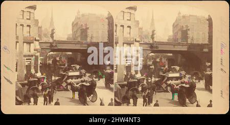 Art Inspired by Group of 4 Stereograph views of Ludgate Hill, London, England, 1850s–1910s, stampe in argento albume, Supporti di circa: 8,9 x 17,8 cm (3 1/2 x 7 poll.), fotografie, J. F. Jarvis (americano, opere classiche modernizzate da Artotop con un tuffo di modernità. Forme, colore e valore, impatto visivo accattivante sulle emozioni artistiche attraverso la libertà delle opere d'arte in modo contemporaneo. Un messaggio senza tempo che persegue una nuova direzione selvaggiamente creativa. Artisti che si rivolgono al supporto digitale e creano l'NFT Artotop Foto Stock