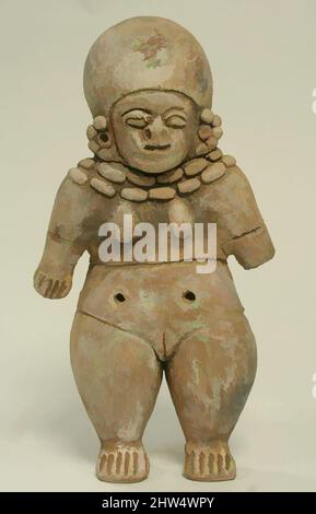 Arte ispirata alla figura femminile in ceramica, 5th secolo a.C.-d.C. 4th secolo, Ecuador, Bahia, ceramica, H. 8 x W. 4 poll. (20,3 x 10,2 cm), Ceramica-scultura, opere classiche modernizzate da Artotop con un tuffo di modernità. Forme, colore e valore, impatto visivo accattivante sulle emozioni artistiche attraverso la libertà delle opere d'arte in modo contemporaneo. Un messaggio senza tempo che persegue una nuova direzione selvaggiamente creativa. Artisti che si rivolgono al supporto digitale e creano l'NFT Artotop Foto Stock