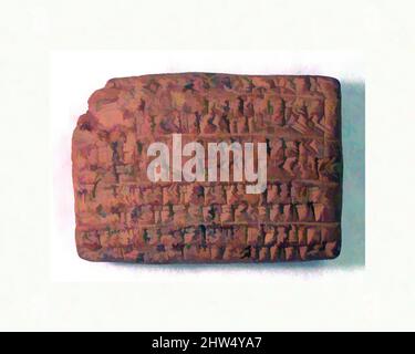 Arte ispirata da tavoletta Cuneiforme: Inventario animale dal regno di Nabopolassar o Nebuchadnetsar II, archivio Ebabbar, Neo-Babilonese, ca. Fine 7th–inizio 6th secolo a.C., Mesopotamia, probabilmente da Sippar (moderno Tell Abu Habba), Babilonese, Clay, spessore: 7/8 pollici. (2,3 cm), Clay-, opere classiche modernizzate da Artotop con un tuffo di modernità. Forme, colore e valore, impatto visivo accattivante sulle emozioni artistiche attraverso la libertà delle opere d'arte in modo contemporaneo. Un messaggio senza tempo che persegue una nuova direzione selvaggiamente creativa. Artisti che si rivolgono al supporto digitale e creano l'NFT Artotop Foto Stock