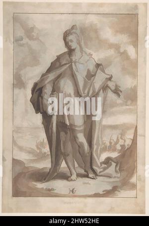 Arte ispirata dal profeta Daniele in a Landscape, fine 16th-inizio 17th secolo, penna e inchiostro marrone, pennello e lavaggio marrone, intensificato con bianco su gesso nero; incisa. C'è un baratro in penna e inchiostro marrone, 10 7/16 x 7 1/8 pollici. (26,5 x 18,1 cm), disegni, Hendrick Goltzius (, opere classiche modernizzate da Artotop con un tuffo di modernità. Forme, colore e valore, impatto visivo accattivante sulle emozioni artistiche attraverso la libertà delle opere d'arte in modo contemporaneo. Un messaggio senza tempo che persegue una nuova direzione selvaggiamente creativa. Artisti che si rivolgono al supporto digitale e creano l'NFT Artotop Foto Stock