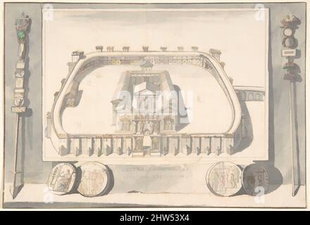 Arte ispirata da una ricostruzione di un castello sulla collina Viminale alla porta di Esqualine, prima del 1704, penna e inchiostro nero e marrone, pennello e lavaggio grigio, su rosso e tracce di gesso nero., 5 1/4 x 7 11/16 pollici. (13,3 x 19,5 cm), disegni, Jan Goeree (olandese, Middelburg 1670–1731 Amsterdam, opere classiche modernizzate da Artotop con un tocco di modernità. Forme, colore e valore, impatto visivo accattivante sulle emozioni artistiche attraverso la libertà delle opere d'arte in modo contemporaneo. Un messaggio senza tempo che persegue una nuova direzione selvaggiamente creativa. Artisti che si rivolgono al supporto digitale e creano l'NFT Artotop Foto Stock