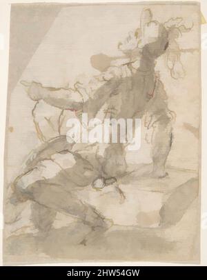 L'arte si ispira alla figura a stelle di un soldato seduto su un blocco, 17th secolo, penna e inchiostro marrone chiaro con pennello e lavaggio marrone chiaro su disegno di gesso nero. Su carta biancastra, 4-3/4 x 3-9/16 pollici (12,1 x 9,0 cm), disegni, Anonimo, Spagnolo, Scuola di Siviglia, 17th secolo, opere classiche modernizzate da Artotop con un tuffo di modernità. Forme, colore e valore, impatto visivo accattivante sulle emozioni artistiche attraverso la libertà delle opere d'arte in modo contemporaneo. Un messaggio senza tempo che persegue una nuova direzione selvaggiamente creativa. Artisti che si rivolgono al supporto digitale e creano l'NFT Artotop Foto Stock