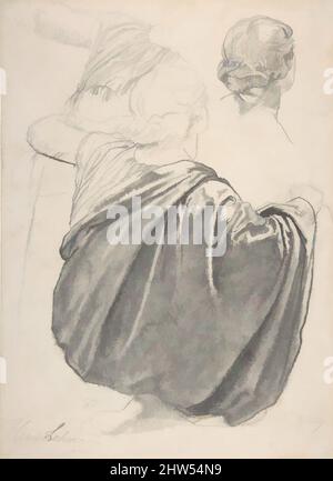 Arte ispirata dagli studi di una figura femminile drappeggiato, inginocchiato, visto dal retro, per il transetto orientale del Chruch di Sainte-Clothilde, Parigi, 1858, carbone (strofinato) e grafite su carta bianca deposta, 11-3/4 x 8-1/2 pollici. (29,8 x 21,6 cm), disegni, Henri Lehmann (francese, Kiel 1814, opere classiche modernizzate da Artotop con un tuffo di modernità. Forme, colore e valore, impatto visivo accattivante sulle emozioni artistiche attraverso la libertà delle opere d'arte in modo contemporaneo. Un messaggio senza tempo che persegue una nuova direzione selvaggiamente creativa. Artisti che si rivolgono al supporto digitale e creano l'NFT Artotop Foto Stock