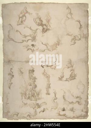 Arte ispirata da studi per gruppi figurali e ornamento (recto); disegno per un carattere battesimale (verso), 18th secolo, penna e due colori di inchiostro marrone su carta crema (recto); inchiostro di penna e marrone, pennello e lavaggio marrone, e gesso nero (verso), 16-11/16 x 12-3/8 pollici. (42,4 x 31,4 cm, opere classiche modernizzate da Artotop con un tuffo di modernità. Forme, colore e valore, impatto visivo accattivante sulle emozioni artistiche attraverso la libertà delle opere d'arte in modo contemporaneo. Un messaggio senza tempo che persegue una nuova direzione selvaggiamente creativa. Artisti che si rivolgono al supporto digitale e creano l'NFT Artotop Foto Stock