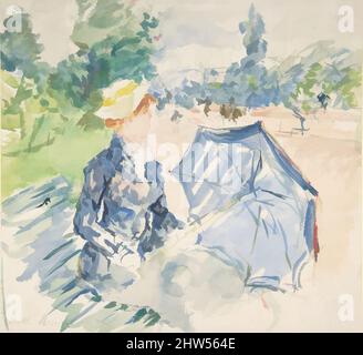 Arte ispirata da una donna seduta in un panchina su Avenue du Bois, 19th secolo, acquerello su tracce di grafite, foglio: 7 7/8 x 11 pollici. (20 x 28 cm), disegni, Berthe Morisot (francese, Bourges 1841–1895 Parigi, opere classiche modernizzate da Artotop con un tocco di modernità. Forme, colore e valore, impatto visivo accattivante sulle emozioni artistiche attraverso la libertà delle opere d'arte in modo contemporaneo. Un messaggio senza tempo che persegue una nuova direzione selvaggiamente creativa. Artisti che si rivolgono al supporto digitale e creano l'NFT Artotop Foto Stock