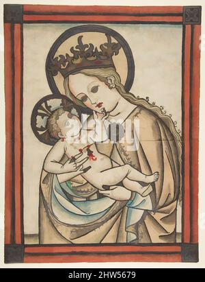 Arte ispirata a Madonna col Bambino, ca. 1460–70, legno, colorato a mano, bordi aggiunti a mano, foglio: 13 1/8 x 9 15/16 pollici (33,3 x 25,2 cm), stampe, Anonimo, Tedesco, Augusta, 15th secolo, opere classiche modernizzate da Artotop con un tuffo di modernità. Forme, colore e valore, impatto visivo accattivante sulle emozioni artistiche attraverso la libertà delle opere d'arte in modo contemporaneo. Un messaggio senza tempo che persegue una nuova direzione selvaggiamente creativa. Artisti che si rivolgono al supporto digitale e creano l'NFT Artotop Foto Stock