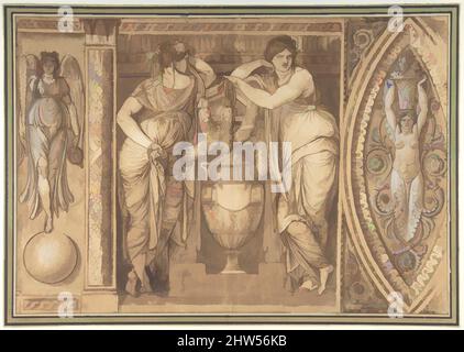 Arte ispirata da Design for a Frieze with Two Women Flanching an Urn, ca. 1775–85, inchiostro Pen e marrone, pennello e lavaggio marrone, evidenziato con bianco, su tracce di gesso nero, 13-1/4 x 19-5/16 pollici (33,6 x 49,0 cm), attribuita a Giuseppe Cades (Roma 1750–1799 Roma), le opere classiche, modernizzate da Artotop con un tuffo di modernità. Forme, colore e valore, impatto visivo accattivante sulle emozioni artistiche attraverso la libertà delle opere d'arte in modo contemporaneo. Un messaggio senza tempo che persegue una nuova direzione selvaggiamente creativa. Artisti che si rivolgono al supporto digitale e creano l'NFT Artotop Foto Stock