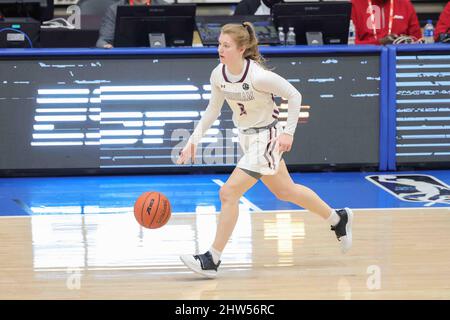 Wilmington, DE, Stati Uniti. 3rd Mar 2022. Fordham guard ANNA DEWOLFE (2) si libra durante un round due A10 Women's Championship gioco torneo tra No. 6 Fordham e No. 14 George Mason Giovedì, 03 marzo 2022; al Chase Fieldhouse di Wilmington, DE. (Credit Image: © Saquan Stimpson/ZUMA Press Wire) Foto Stock