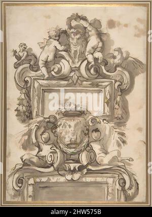 Arte ispirata dal Design per una decorazione Overdoor (recto); Rinceaux (verso), ca. 1670–90, inchiostro Pen e marrone, pennello e lavaggio marrone, su tracce di gesso nero (recto); inceaux in gesso rosso (verso), 11-5/16 x 8-1/16 pollici (28,8 x 20,4 cm), Gregorio de' Ferrari (italiano, Porto Maurizio, opere classiche modernizzate da Artotop con un tuffo di modernità. Forme, colore e valore, impatto visivo accattivante sulle emozioni artistiche attraverso la libertà delle opere d'arte in modo contemporaneo. Un messaggio senza tempo che persegue una nuova direzione selvaggiamente creativa. Artisti che si rivolgono al supporto digitale e creano l'NFT Artotop Foto Stock