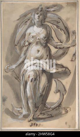 Art Inspired by Standing Female Figure with an Anchor ('ses'), 1600–1630, penna e inchiostro marrone, lavaggio grigio, intensificato con bianco, disegni, Hinrich Degener (tedesco, Amburgo, ca. 1615/16, opere classiche modernizzate da Artotop con un tuffo di modernità. Forme, colore e valore, impatto visivo accattivante sulle emozioni artistiche attraverso la libertà delle opere d'arte in modo contemporaneo. Un messaggio senza tempo che persegue una nuova direzione selvaggiamente creativa. Artisti che si rivolgono al supporto digitale e creano l'NFT Artotop Foto Stock