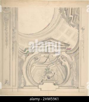 Art Inspired by Design for a Ceiling with a elaborato Cove, 1700–1780, Pen e inchiostro grigio e marrone, pennello e grigio si lavano su disegno in gesso nero, con struttura a righe e bussola in piombo. Scala in basso, 13 9/16 x 12 9/16 poll. (34,5 x 31,9 cm), disegni, Anonymous, opere classiche modernizzate da Artotop con un tuffo di modernità. Forme, colore e valore, impatto visivo accattivante sulle emozioni artistiche attraverso la libertà delle opere d'arte in modo contemporaneo. Un messaggio senza tempo che persegue una nuova direzione selvaggiamente creativa. Artisti che si rivolgono al supporto digitale e creano l'NFT Artotop Foto Stock