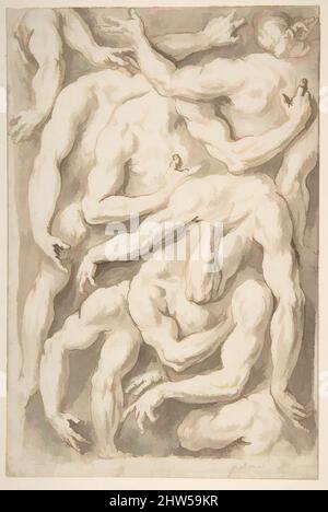 Arte ispirata da Studi di armi, spalle e mani, 1548–1628, penna e inchiostro marrone, pennello e lavaggio marrone, su gesso rosso, 10 1/16 x 6 5/8in. (25,5 x 16,8cm), disegni, Giacomo Franco (Italiano, Venezia 1550–1620 Venezia), precedentemente attribuito a Jacopo Palma il giovane (italiano, Venezia, opere classiche modernizzate da Artotop con un tuffo di modernità. Forme, colore e valore, impatto visivo accattivante sulle emozioni artistiche attraverso la libertà delle opere d'arte in modo contemporaneo. Un messaggio senza tempo che persegue una nuova direzione selvaggiamente creativa. Artisti che si rivolgono al supporto digitale e creano l'NFT Artotop Foto Stock