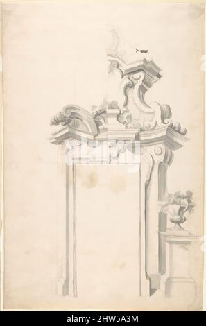 Arte ispirata a due modelli alternativi per una porta, 1700–1780, lavaggio a spazzola e grigio, strutture a righe e a bussola in piombo o grafite, 15 1/16 x 9 13/16 poll. (38,3 x 25 cm), disegni, anonimi, italiani, piemontesi, 18th secolo, opere classiche modernizzate da Artotop con un tuffo di modernità. Forme, colore e valore, impatto visivo accattivante sulle emozioni artistiche attraverso la libertà delle opere d'arte in modo contemporaneo. Un messaggio senza tempo che persegue una nuova direzione selvaggiamente creativa. Artisti che si rivolgono al supporto digitale e creano l'NFT Artotop Foto Stock