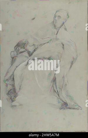 Arte ispirata dallo Studio per un Prelato seduto (San Gergorio il Grande), 1685–86, gesso nero, evidenziato con gesso bianco, su carta blu-grigia, 15-3/8 x 10-1/4 pollici. (39,1 x 26,0 cm), disegni, Carlo Maratti (italiano, Camerano 1625–1713 Roma), il disegno rappresenta uno studio, con lievi opere classiche modernizzate da Artotop con un tuffo di modernità. Forme, colore e valore, impatto visivo accattivante sulle emozioni artistiche attraverso la libertà delle opere d'arte in modo contemporaneo. Un messaggio senza tempo che persegue una nuova direzione selvaggiamente creativa. Artisti che si rivolgono al supporto digitale e creano l'NFT Artotop Foto Stock