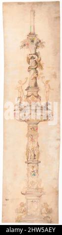 Arte ispirata da Design for a Candlestick, 1472–1528, penna e inchiostro marrone, spazzola e lavaggio marrone, su vellum, 13 7/8 x 3 5/8in. (35,2 x 9,2cm), disegni, attribuiti a Pietro Torrigiano (Firenze 1472–1528 Siviglia, opere classiche modernizzate da Artotop con un tuffo di modernità. Forme, colore e valore, impatto visivo accattivante sulle emozioni artistiche attraverso la libertà delle opere d'arte in modo contemporaneo. Un messaggio senza tempo che persegue una nuova direzione selvaggiamente creativa. Artisti che si rivolgono al supporto digitale e creano l'NFT Artotop Foto Stock