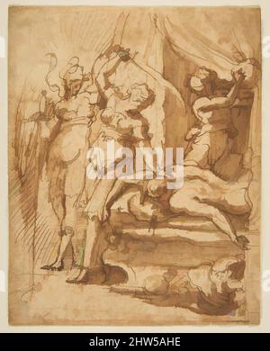 Arte ispirata a Judith Decapitating Holofernes, 1511–74, penna e inchiostro marrone, lavaggio marrone, 6-1/16 x 4-7/8 poll. (15,4 x 12,4 cm), disegni, Giorgio Vasari (Arezzo 1511–1574 Firenze, opere classiche modernizzate da Artotop con un tuffo di modernità. Forme, colore e valore, impatto visivo accattivante sulle emozioni artistiche attraverso la libertà delle opere d'arte in modo contemporaneo. Un messaggio senza tempo che persegue una nuova direzione selvaggiamente creativa. Artisti che si rivolgono al supporto digitale e creano l'NFT Artotop Foto Stock