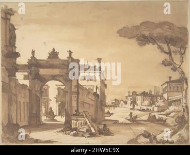 Arte ispirata alla scena veneziana, 18th secolo, inchiostro Pen e marrone, lavaggio marrone, 8-1/2 x 11 poll. (21,6 x 27,9 cm), disegni, anonimi, italiani, prima metà del 18th secolo, opere classiche modernizzate da Artotop con un tuffo di modernità. Forme, colore e valore, impatto visivo accattivante sulle emozioni artistiche attraverso la libertà delle opere d'arte in modo contemporaneo. Un messaggio senza tempo che persegue una nuova direzione selvaggiamente creativa. Artisti che si rivolgono al supporto digitale e creano l'NFT Artotop Foto Stock