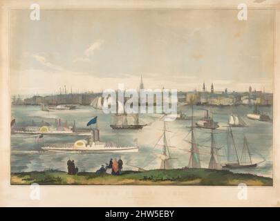 Art Inspired by View of New York from Brooklyn Heights, 1849, litografia colorata a mano, immagine: 11 5/16 x 16 7/8 poll. (28,7 x 42,9 cm), Prints, Frances Flora Bond Palmer (American (Born England), Leicester 1812–1876 New York, opere classiche modernizzate da Artotop con un tocco di modernità. Forme, colore e valore, impatto visivo accattivante sulle emozioni artistiche attraverso la libertà delle opere d'arte in modo contemporaneo. Un messaggio senza tempo che persegue una nuova direzione selvaggiamente creativa. Artisti che si rivolgono al supporto digitale e creano l'NFT Artotop Foto Stock