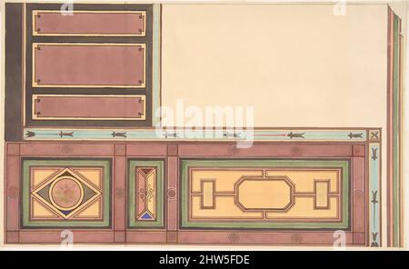 Arte ispirata a Pompeian Design for Paneling, seconda metà del 19th secolo, penna e inchiostro nero, acquerello, 9 5/16 x 5 11/16 pollici (23,6 x 14,4 cm), disegni, Jules-Edmond-Charles Lachaise (francese, morto 1897), Eugène-Pierre Gourdet (francese, Nato a Parigi, 1820, opere classiche modernizzate da Artotop con un tuffo di modernità. Forme, colore e valore, impatto visivo accattivante sulle emozioni artistiche attraverso la libertà delle opere d'arte in modo contemporaneo. Un messaggio senza tempo che persegue una nuova direzione selvaggiamente creativa. Artisti che si rivolgono al supporto digitale e creano l'NFT Artotop Foto Stock