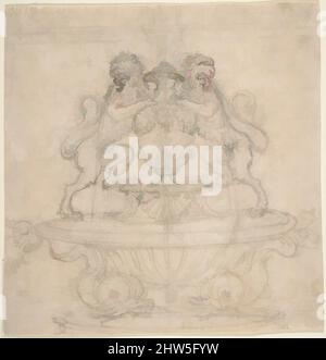 Arte ispirata dal disegno per una fontana con due leoni di acqua-spouting (recto); schizzo per il trionfo di Galatea? (verso)., 1652–1725, inchiostro Pen e marrone, su tracce di gesso nero. Verso: Penna e inchiostro marrone su gesso nero (verso), foglio: 5 15/16 x 5 3/4 pollici (15,1 x 14,6 cm), attribuita a, opere classiche modernizzate da Artotop con un tuffo di modernità. Forme, colore e valore, impatto visivo accattivante sulle emozioni artistiche attraverso la libertà delle opere d'arte in modo contemporaneo. Un messaggio senza tempo che persegue una nuova direzione selvaggiamente creativa. Artisti che si rivolgono al supporto digitale e creano l'NFT Artotop Foto Stock