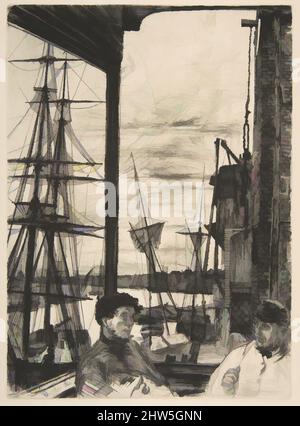 Art Inspired by Rotherhithe (Wapping), 1860, Etching e drypoint; Third state of Three (Glasgow); stampato in inchiostro nero su fine avorio posato Giappone, Image: 10 7/8 x 7 7/8 in. (27,6 x 20 cm), Prints, James McNeill Whistler (American, Lowell, Massachusetts 1834–1903 London, opere classiche modernizzate da Artotop con un tuffo nella modernità. Forme, colore e valore, impatto visivo accattivante sulle emozioni artistiche attraverso la libertà delle opere d'arte in modo contemporaneo. Un messaggio senza tempo che persegue una nuova direzione selvaggiamente creativa. Artisti che si rivolgono al supporto digitale e creano l'NFT Artotop Foto Stock