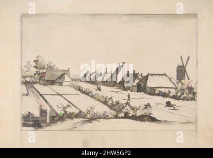 Art Inspired by Fields with a Village Road with Post Mill, from the Small Landscapes (Multifariarum Casularum), 1559–61, Etching; First state of Four, Plate (width dato; full plate line not visible): 8 in. (20,3 cm), Prints, Johannes van Doetecum il anziano (Netherlandh, opere classiche modernizzate da Artotop con un tuffo di modernità. Forme, colore e valore, impatto visivo accattivante sulle emozioni artistiche attraverso la libertà delle opere d'arte in modo contemporaneo. Un messaggio senza tempo che persegue una nuova direzione selvaggiamente creativa. Artisti che si rivolgono al supporto digitale e creano l'NFT Artotop Foto Stock