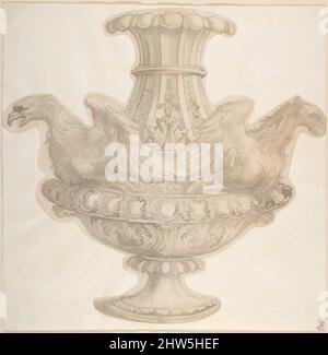 Arte ispirata da Design for Vase con aquile, 1652–1725, penna e inchiostro marrone, pennello e lavaggio grigio, su tracce di gesso nero. Una linea verticale nel punto di derivazione attraverso il centro per creare la simmetria del disegno, foglio: 10 11/16 x 10 7/8 poll. (27,1 x 27,6 cm), Giovanni Battista Foggini (, opere classiche modernizzate da Artotop con un tuffo di modernità. Forme, colore e valore, impatto visivo accattivante sulle emozioni artistiche attraverso la libertà delle opere d'arte in modo contemporaneo. Un messaggio senza tempo che persegue una nuova direzione selvaggiamente creativa. Artisti che si rivolgono al supporto digitale e creano l'NFT Artotop Foto Stock