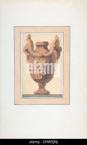 Arte ispirata da Design for Vase, metà del 18th secolo, penna e inchiostro nero, spazzola e lavaggio marrone, spazzola e lavaggio di sanguine, 6 5/16 x 4 1/16 poll. (16 x 10,3 cm), dopo Jacques Francois Joseph Saly (francese, Valenciennes 1717–1776 Parigi, opere classiche modernizzate da Artotop con un tuffo di modernità. Forme, colore e valore, impatto visivo accattivante sulle emozioni artistiche attraverso la libertà delle opere d'arte in modo contemporaneo. Un messaggio senza tempo che persegue una nuova direzione selvaggiamente creativa. Artisti che si rivolgono al supporto digitale e creano l'NFT Artotop Foto Stock