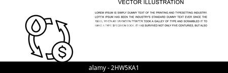 Cambio vettoriale dell'olio, trasferimento dell'acqua, icona di conversione di una riga. Linea continua Illustrazione Vettoriale