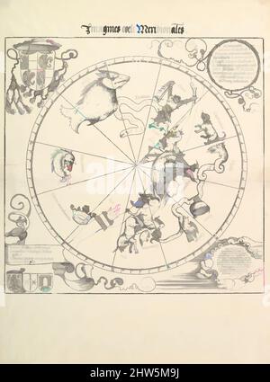 Art Inspired by The Celestial Globe-Southern Hemisphere, 1515, Woodcut, Sheet: 16 3/4 x 17 in. (42,5 x 43,2 cm), Prints, Albrecht Dürer (tedesco, Norimberga 1471–1528 Norimberga), questo bosco del cielo meridionale si basa sulle mappe delle stelle disegnate da un anonimo artista residente, opere classiche modernizzate da Artotop con un tuffo di modernità. Forme, colore e valore, impatto visivo accattivante sulle emozioni artistiche attraverso la libertà delle opere d'arte in modo contemporaneo. Un messaggio senza tempo che persegue una nuova direzione selvaggiamente creativa. Artisti che si rivolgono al supporto digitale e creano l'NFT Artotop Foto Stock