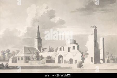Arte ispirata alla Chiesa e rovine di Rijnsburg, visto dal nord-est, 1753, penna e inchiostro nero, pennello e lavaggio nero e grigio, linee di cornice in inchiostro nero, foglio: 11 1/16 x 17 9/16 pollici. (28,1 x 44,6 cm), disegni, Cornelis Pronk (olandese, Amsterdam 1691–1759 Amsterdam, opere classiche modernizzate da Artotop con un tocco di modernità. Forme, colore e valore, impatto visivo accattivante sulle emozioni artistiche attraverso la libertà delle opere d'arte in modo contemporaneo. Un messaggio senza tempo che persegue una nuova direzione selvaggiamente creativa. Artisti che si rivolgono al supporto digitale e creano l'NFT Artotop Foto Stock