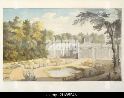 Art Inspired by View of Flower Garden and Aviary at Kew, 1763, Watercolor, Sheet: 11 x 17 11/16 in. (28 x 45 cm), disegni, Thomas Sandby (britannico, battezzato Nottingham 1723–1798 Windsor), Leaf 39 in William Chambers album di disegni, 'piani, elevazioni, sezioni, e viste prospettiche, Opere classiche modernizzate da Artotop con un tocco di modernità. Forme, colore e valore, impatto visivo accattivante sulle emozioni artistiche attraverso la libertà delle opere d'arte in modo contemporaneo. Un messaggio senza tempo che persegue una nuova direzione selvaggiamente creativa. Artisti che si rivolgono al supporto digitale e creano l'NFT Artotop Foto Stock