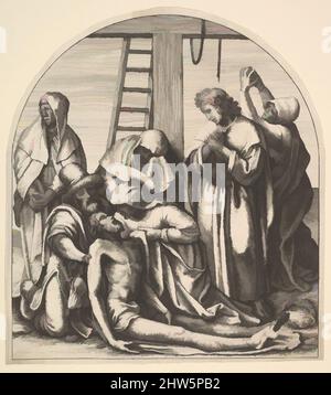 Arte ispirata da discesa dalla croce, dopo Holbein, 1640, incisione, solo stato, 7 3/4 x 6 7/8 poll. (19,7 x 17,5 cm), Prints, Wenceslaus Hollar (Bohemian, Praga 1607–1677 Londra), dopo Hans Holbein il giovane (tedesco, Augusta 1497/98–1543 Londra), discesa dalla Croce; Joseph of, opere classiche modernizzate da Artotop con un tuffo di modernità. Forme, colore e valore, impatto visivo accattivante sulle emozioni artistiche attraverso la libertà delle opere d'arte in modo contemporaneo. Un messaggio senza tempo che persegue una nuova direzione selvaggiamente creativa. Artisti che si rivolgono al supporto digitale e creano l'NFT Artotop Foto Stock