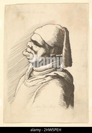 Art Inspired by Bust of a Deformed man with a Hat and a fat, protrudendo lip lower profile to left, 1625–77, etching; only state, plate: 2 11/16 x 1 7/8 in. (6,9 x 4,8 cm), stampe, dopo Leonardo da Vinci (Vinci 1452–1519 Amboise), busto di un uomo deformato con un cappello e un grasso, opere classiche modernizzate da Artotop con un tuffo di modernità. Forme, colore e valore, impatto visivo accattivante sulle emozioni artistiche attraverso la libertà delle opere d'arte in modo contemporaneo. Un messaggio senza tempo che persegue una nuova direzione selvaggiamente creativa. Artisti che si rivolgono al supporto digitale e creano l'NFT Artotop Foto Stock