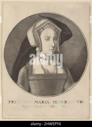 Arte ispirata da Princeps Maria Henrici VIII Regis Angliæ Filia, 1647, incisione; primo stato di quattro, foglio: 5 9/16 x 4 1/4 pollici. (14,1 x 10,8 cm), stampe, dopo Hans Holbein il giovane (tedesco, Augusta 1497/98–1543 Londra), dopo un Hans Holbein il giovane ritratto roundel ex in, opere classiche modernizzate da Artotop con un tuffo di modernità. Forme, colore e valore, impatto visivo accattivante sulle emozioni artistiche attraverso la libertà delle opere d'arte in modo contemporaneo. Un messaggio senza tempo che persegue una nuova direzione selvaggiamente creativa. Artisti che si rivolgono al supporto digitale e creano l'NFT Artotop Foto Stock
