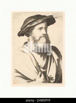 Arte ispirata da Un uomo barbuto dopo Hans Holbein (?), 1646, Etching, solo stato, foglio: 3 3/4 x 2 11/16 in. (9,6 x 6,8 cm), stampe, dopo Hans Holbein il giovane (tedesco, Augusta 1497/98–1543 Londra), Ritratto di un uomo di mezza età con baffi e barba ricurva, quasi a metà lunghezza, opere classiche modernizzate da Artotop con un tuffo di modernità. Forme, colore e valore, impatto visivo accattivante sulle emozioni artistiche attraverso la libertà delle opere d'arte in modo contemporaneo. Un messaggio senza tempo che persegue una nuova direzione selvaggiamente creativa. Artisti che si rivolgono al supporto digitale e creano l'NFT Artotop Foto Stock