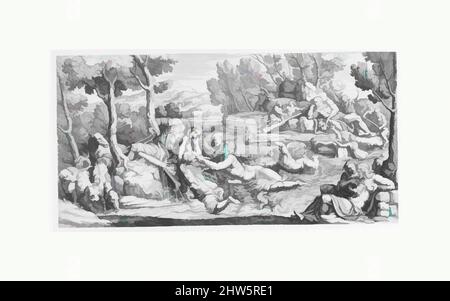 Arte ispirata da Hylas e le Ninfe d'acqua, fine 17th secolo, incisione, foglio: 10 5/8 x 21 pollici. (27 x 53,4 cm), stampe, Pietro Santi Bartoli (italiano, Perugia 1615–1700 Roma), dopo Giulio Romano (italiano, Roma 1499?–1546 Mantova, opere classiche modernizzate da Artotop con un tuffo di modernità. Forme, colore e valore, impatto visivo accattivante sulle emozioni artistiche attraverso la libertà delle opere d'arte in modo contemporaneo. Un messaggio senza tempo che persegue una nuova direzione selvaggiamente creativa. Artisti che si rivolgono al supporto digitale e creano l'NFT Artotop Foto Stock