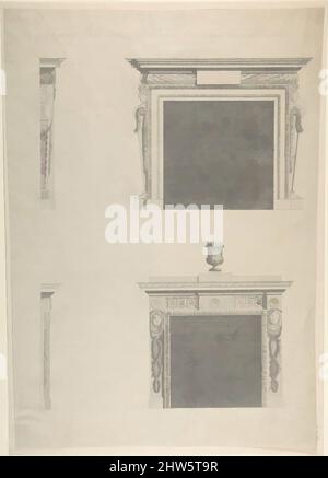 Arte ispirata da disegni per due pezzi di Chimney in Lord Viscount Charlemont's Casino a Marino, Dublino, ca. 1758–59, penna e lavaggio grigio, foglio: 16 3/8 x 11 3/8 pollici (41,6 x 28,9 cm), Sir William Chambers (British (nata Svezia), Göteborg 1723–1796 Londra, opere classiche modernizzate da Artotop con un tuffo di modernità. Forme, colore e valore, impatto visivo accattivante sulle emozioni artistiche attraverso la libertà delle opere d'arte in modo contemporaneo. Un messaggio senza tempo che persegue una nuova direzione selvaggiamente creativa. Artisti che si rivolgono al supporto digitale e creano l'NFT Artotop Foto Stock