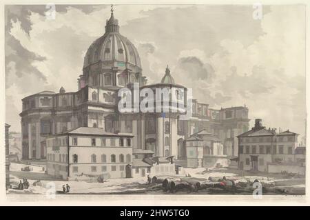 Arte ispirata dalla vista dell'esterno della Basilica di San Pietro in Vaticano, da Vedute di Roma (vista romana), ca. 1748, attacco chimico; primo stato di sette (indino), foglio: 19 7/8 x 27 9/16 poll. (50,5 x 70 cm), Prints, Giovanni Battista Piranesi (Italiano, Mogliano Veneto 1720–1778 Roma, opere classiche modernizzate da Artotop con un tuffo di modernità. Forme, colore e valore, impatto visivo accattivante sulle emozioni artistiche attraverso la libertà delle opere d'arte in modo contemporaneo. Un messaggio senza tempo che persegue una nuova direzione selvaggiamente creativa. Artisti che si rivolgono al supporto digitale e creano l'NFT Artotop Foto Stock