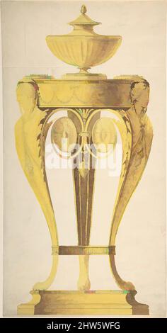 Arte ispirata dal design per un torbiere o un bruciatore di profumo, 1765–1806, lavaggi a penna e grigio e giallo, foglio: 16 9/16 x 5 7/8 poll. (42 x 15 cm), attribuito a Henry Holland (British, Fulham, Londra 1745–1806 Chelsea, Londra, opere classiche modernizzate da Artotop con un tuffo di modernità. Forme, colore e valore, impatto visivo accattivante sulle emozioni artistiche attraverso la libertà delle opere d'arte in modo contemporaneo. Un messaggio senza tempo che persegue una nuova direzione selvaggiamente creativa. Artisti che si rivolgono al supporto digitale e creano l'NFT Artotop Foto Stock