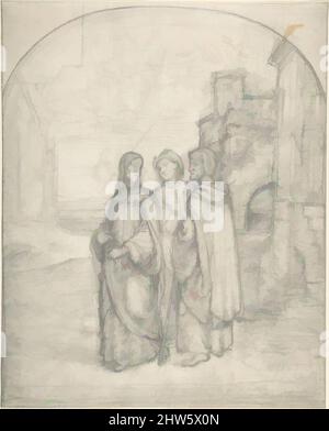 Arte ispirata a Cristo e ai pellegrini di Emmaus, ca. 1827, grafite, parzialmente spazzata, foglio: 10 11/16 x 8 11/16 poll. (27,2 x 22 cm), disegni, (Johann Heinrich) Ferdinand Olivier (tedesco, Dessau 1785–1841 Monaco, opere classiche modernizzate da Artotop con un tuffo di modernità. Forme, colore e valore, impatto visivo accattivante sulle emozioni artistiche attraverso la libertà delle opere d'arte in modo contemporaneo. Un messaggio senza tempo che persegue una nuova direzione selvaggiamente creativa. Artisti che si rivolgono al supporto digitale e creano l'NFT Artotop Foto Stock