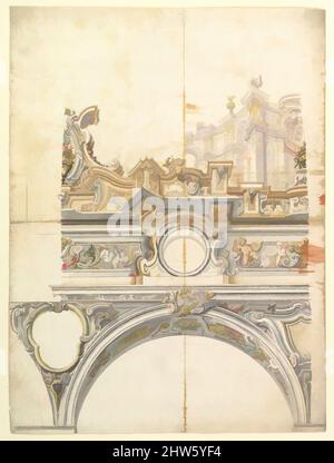 Arte ispirata a due disegni alternativi per balaustra con prospettiva architettonica., 1700–1780, inchiostro Pen e marrone, pennello con lavaggio marrone, grigio e acquerello, punto di piombo o grafite, con struttura a righe e bussola. Alcune linee tratteggiate di framing a penna e inchiostro marrone, foglio: 21, opere classiche modernizzate da Artotop con un tuffo di modernità. Forme, colore e valore, impatto visivo accattivante sulle emozioni artistiche attraverso la libertà delle opere d'arte in modo contemporaneo. Un messaggio senza tempo che persegue una nuova direzione selvaggiamente creativa. Artisti che si rivolgono al supporto digitale e creano l'NFT Artotop Foto Stock