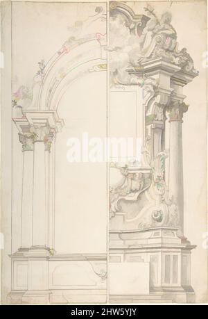 Arte ispirata a due disegni alternativi per un altare, 1700–1780, penna e inchiostro marrone scuro, spazzola e lavaggio grigio, punto di piombo o grafite, con struttura a righe e bussola, 16 x 11 pollici (40,7 x 27,9 cm), disegni, anonimi, italiani, piemontesi, 18th secolo, opere classiche modernizzate da Artotop con un tuffo di modernità. Forme, colore e valore, impatto visivo accattivante sulle emozioni artistiche attraverso la libertà delle opere d'arte in modo contemporaneo. Un messaggio senza tempo che persegue una nuova direzione selvaggiamente creativa. Artisti che si rivolgono al supporto digitale e creano l'NFT Artotop Foto Stock