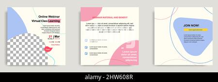 Set bundle collection sfondo astratto colorato del modello post dei social media. Layout per webinar online, conferenze, formazione, seminari, corsi Illustrazione Vettoriale