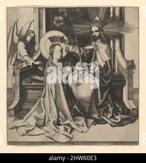 Arte ispirata all'incoronazione della Vergine, 15th secolo, incisione, stampe, Martin Schongauer (tedesco, Colmar ca. 1435/50–1491 Breisach, opere classiche modernizzate da Artotop con un tocco di modernità. Forme, colore e valore, impatto visivo accattivante sulle emozioni artistiche attraverso la libertà delle opere d'arte in modo contemporaneo. Un messaggio senza tempo che persegue una nuova direzione selvaggiamente creativa. Artisti che si rivolgono al supporto digitale e creano l'NFT Artotop Foto Stock